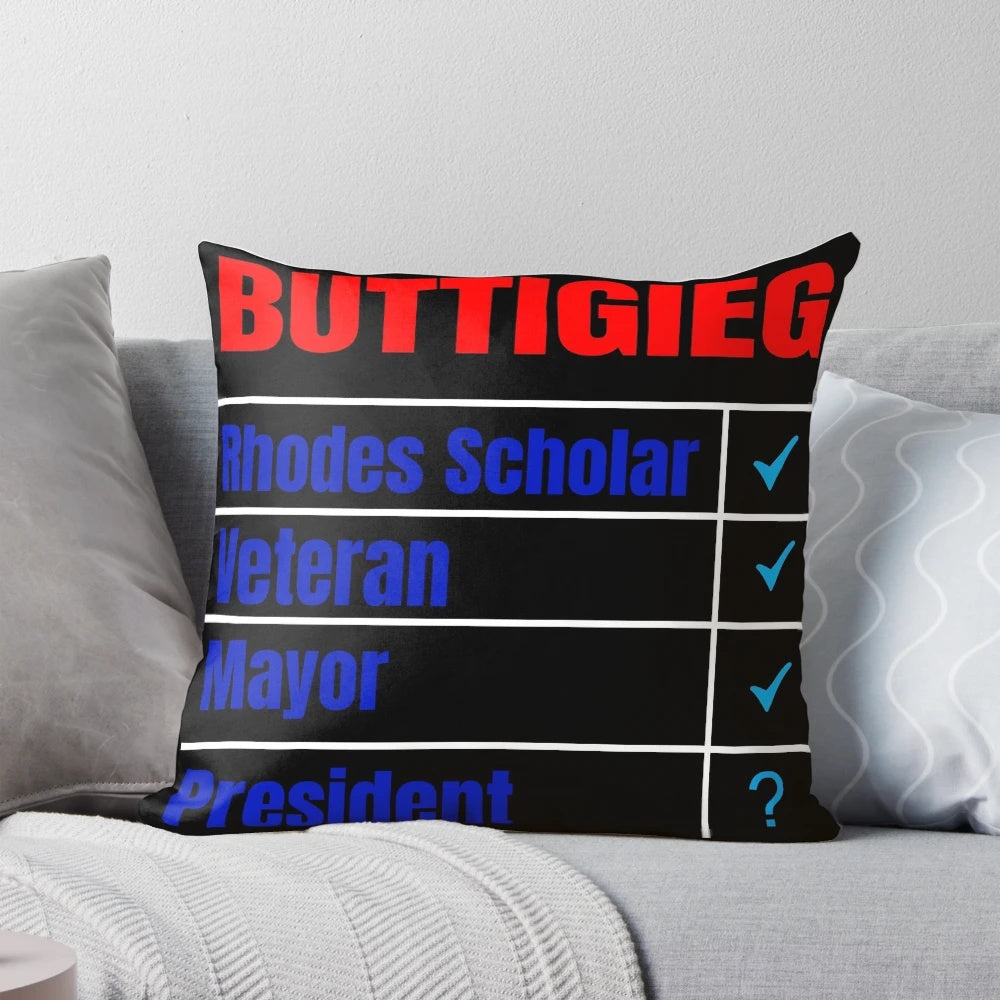 Pillow featuring Pete Buttigieg, the 2020 Democratic presidential candidate