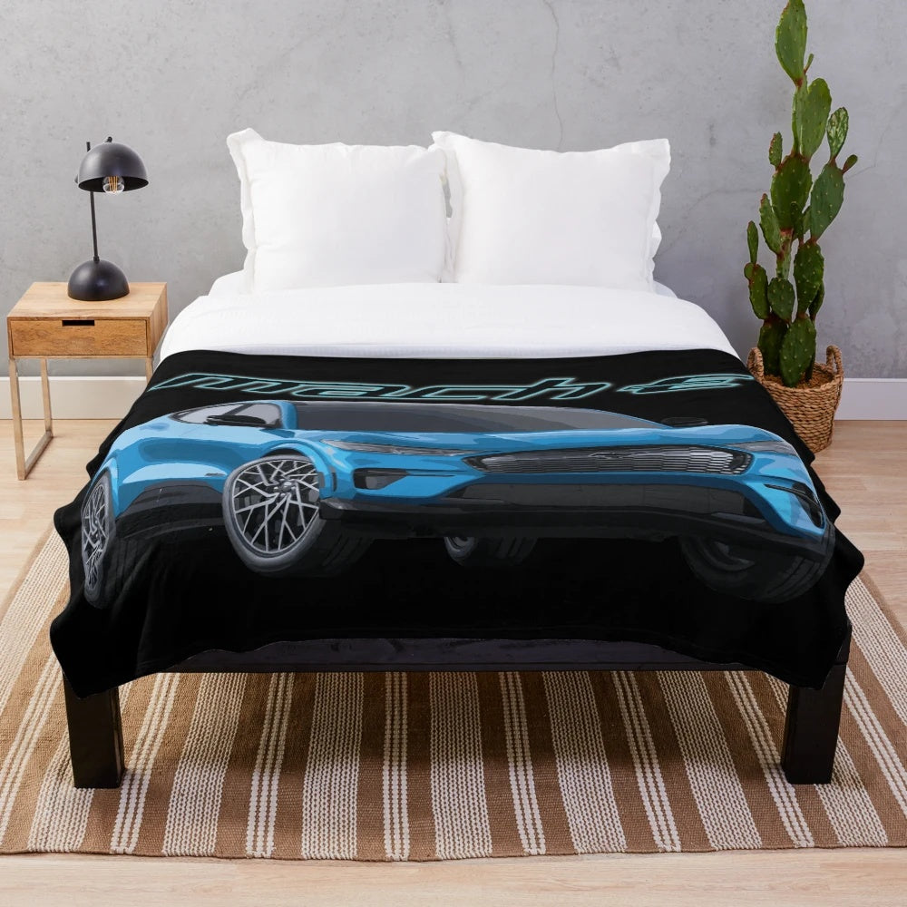 Mustang Mach-E GT inspired electric plush blanket in Grabber Blue