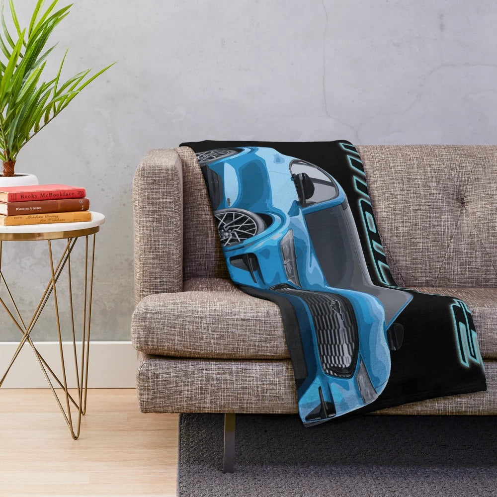 Mustang Mach-E GT inspired electric plush blanket in Grabber Blue