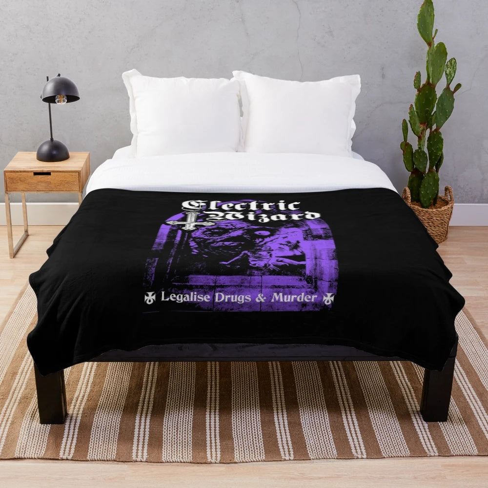 Electric Wizard inspired plush blanket with "Legalise it" design