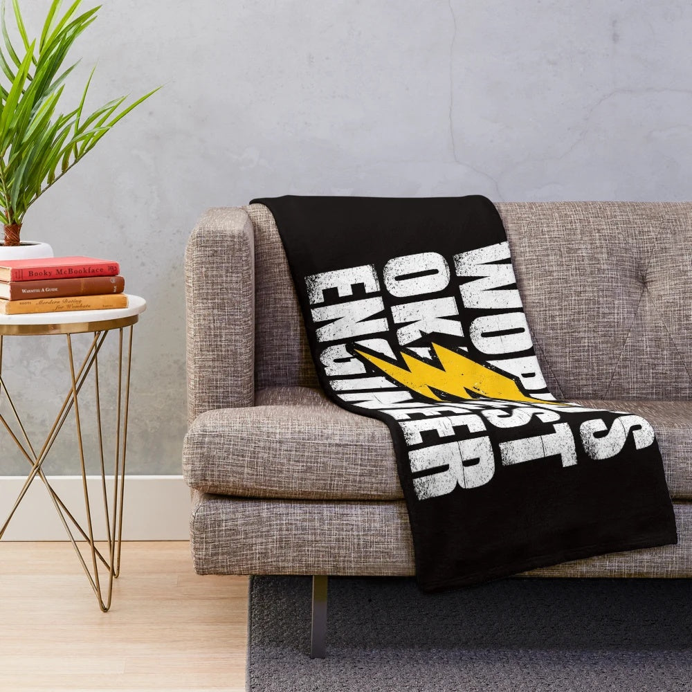 Electrical engineering themed plush blanket with "Worlds Okayest Engineer" design