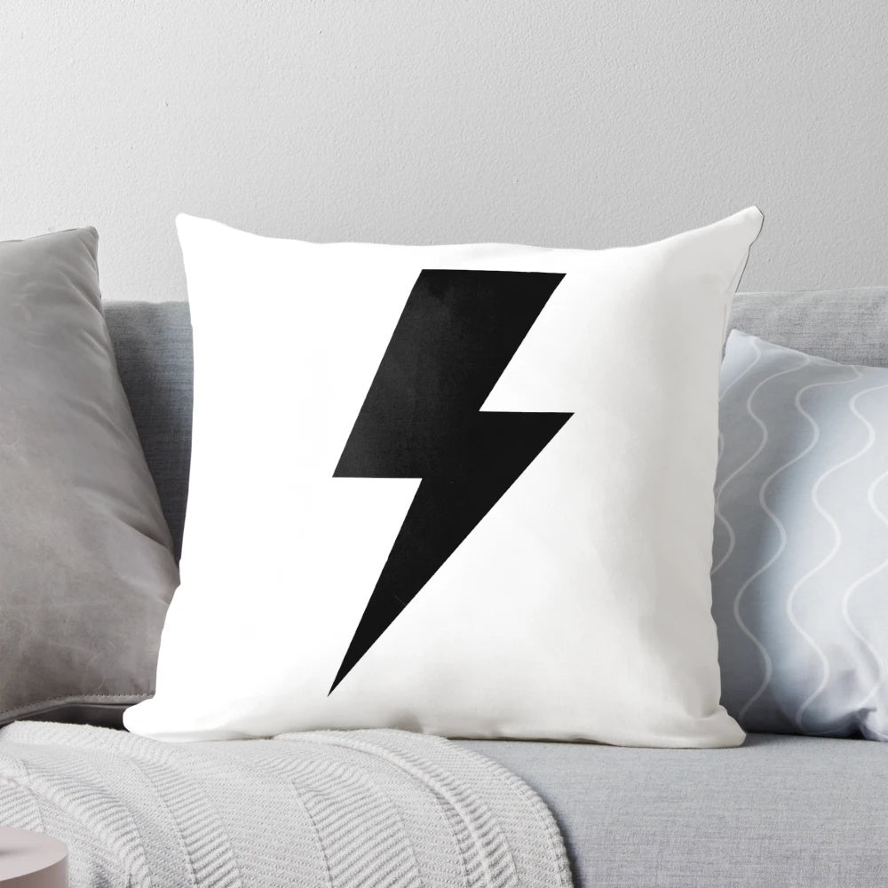 Striking black lightning bolt pillow with electric and superhero design