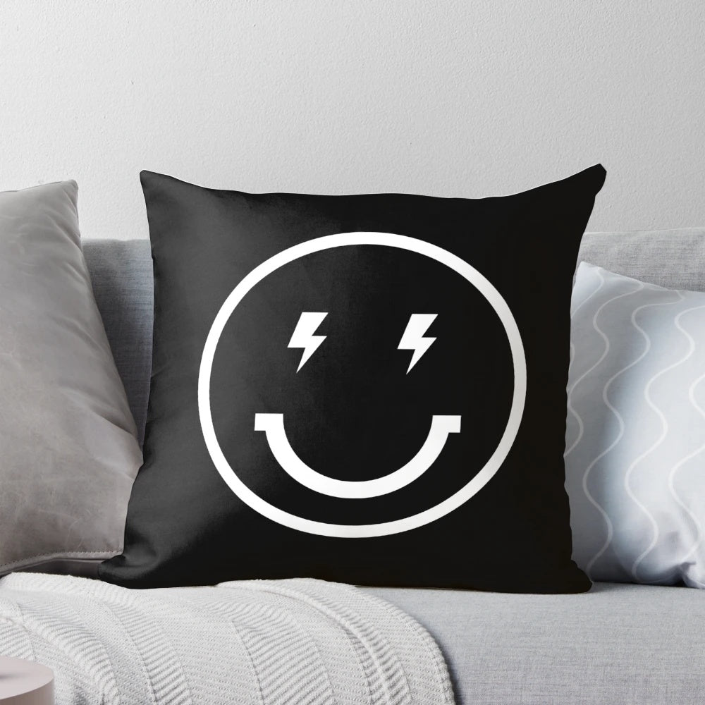 Vibrant lightning bolt smiley pillow for a fun, energetic touch in any room.