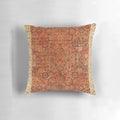 17th century velvet and silk carpet print pillow with floral pattern in red and green