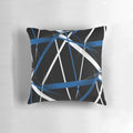 Seamless abstract blue and white lines pattern on black background decorative pillow