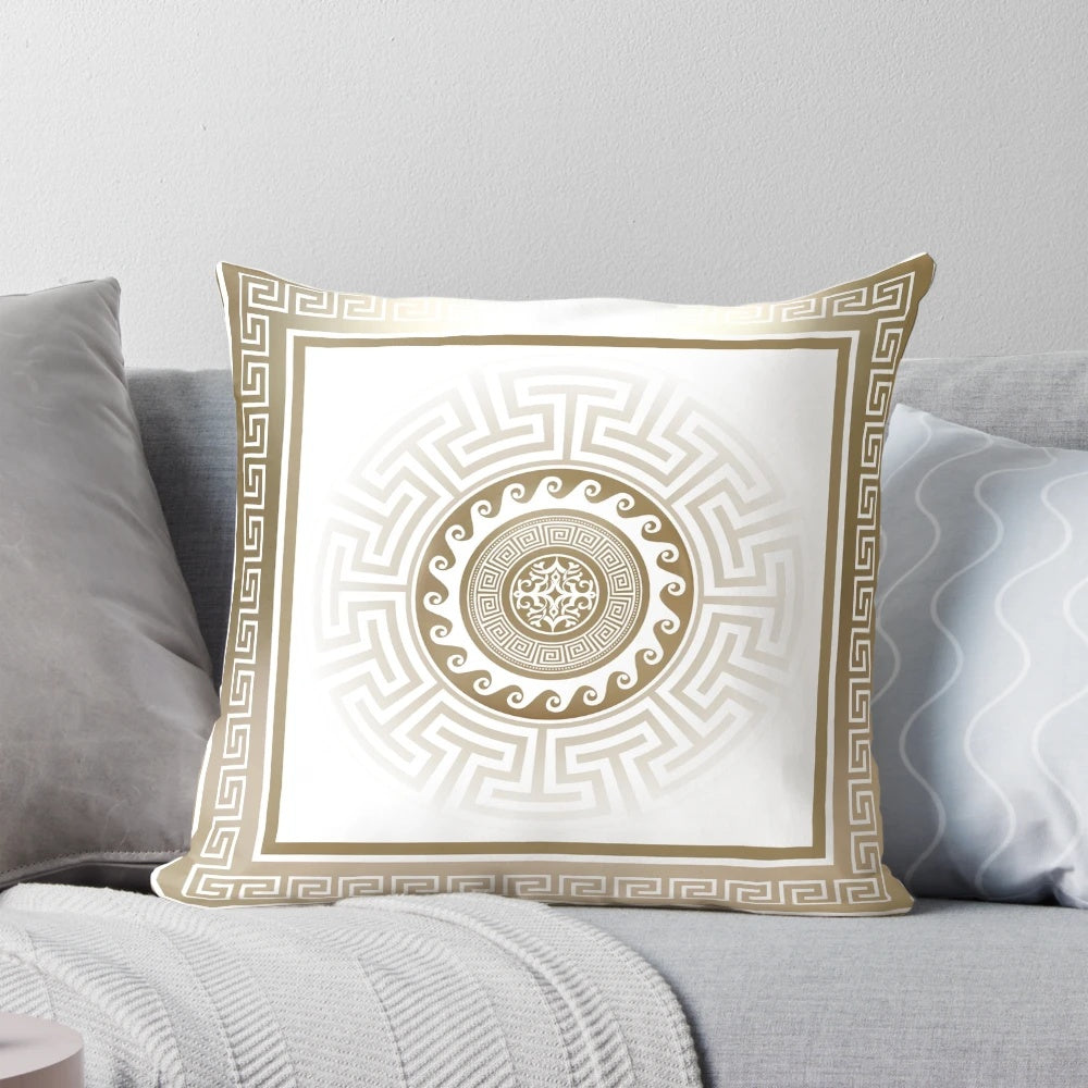 Bronze and white Greek key meander pattern decorative pillow