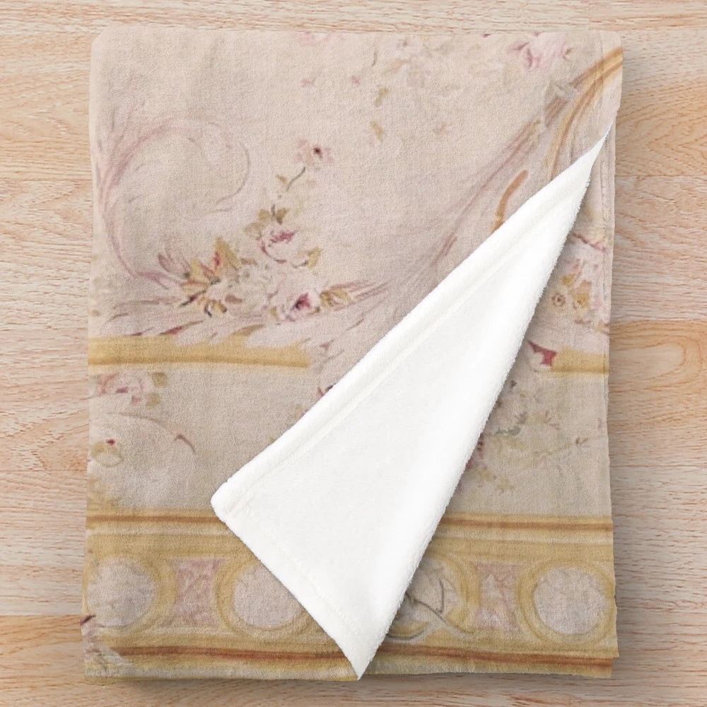 Antique French Aubusson rug inspired plush blanket