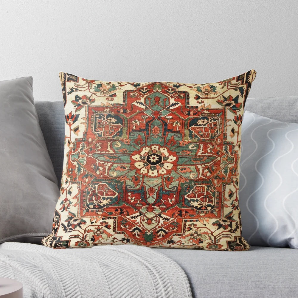 Antique Persian Heriz Rug Print Throw Pillow