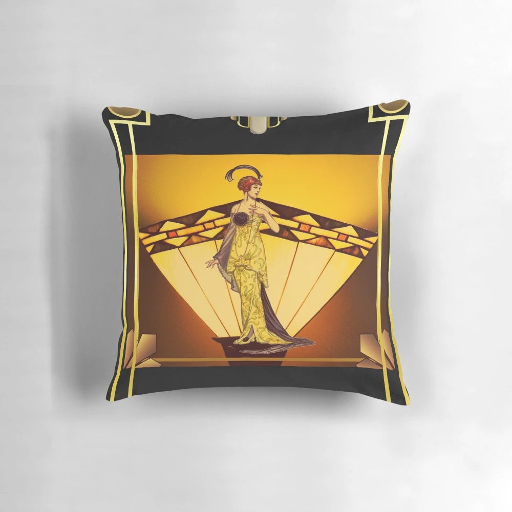 Luxurious art deco inspired decorative throw pillow with metallic gold accents