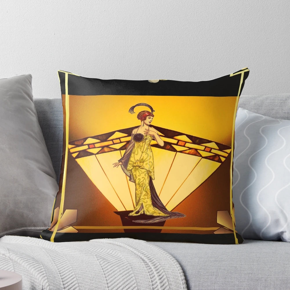 Luxurious art deco inspired decorative throw pillow with metallic gold accents