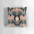 Geometric art deco design pillow with pink and black colors