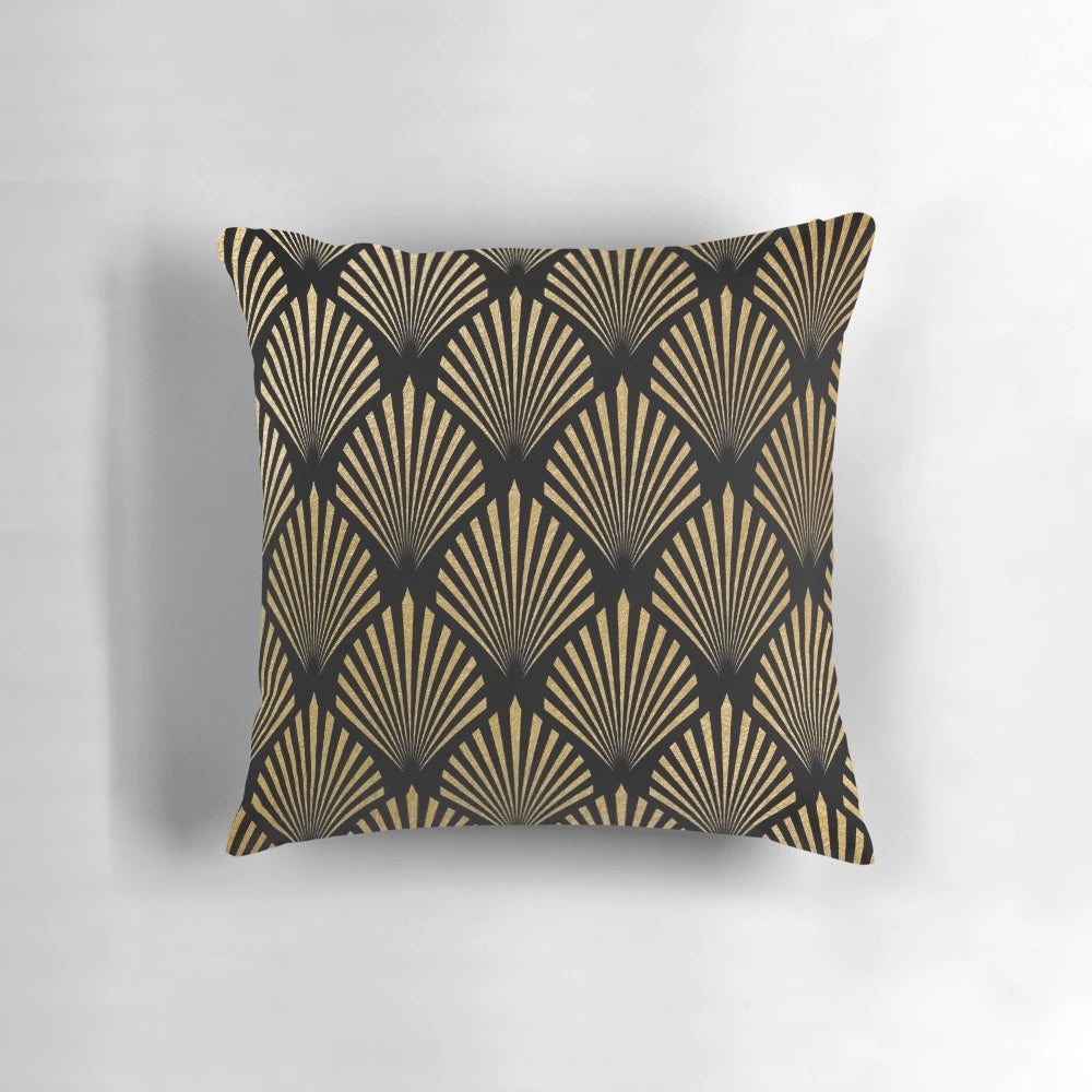 Elegant art deco inspired black and gold pattern pillow