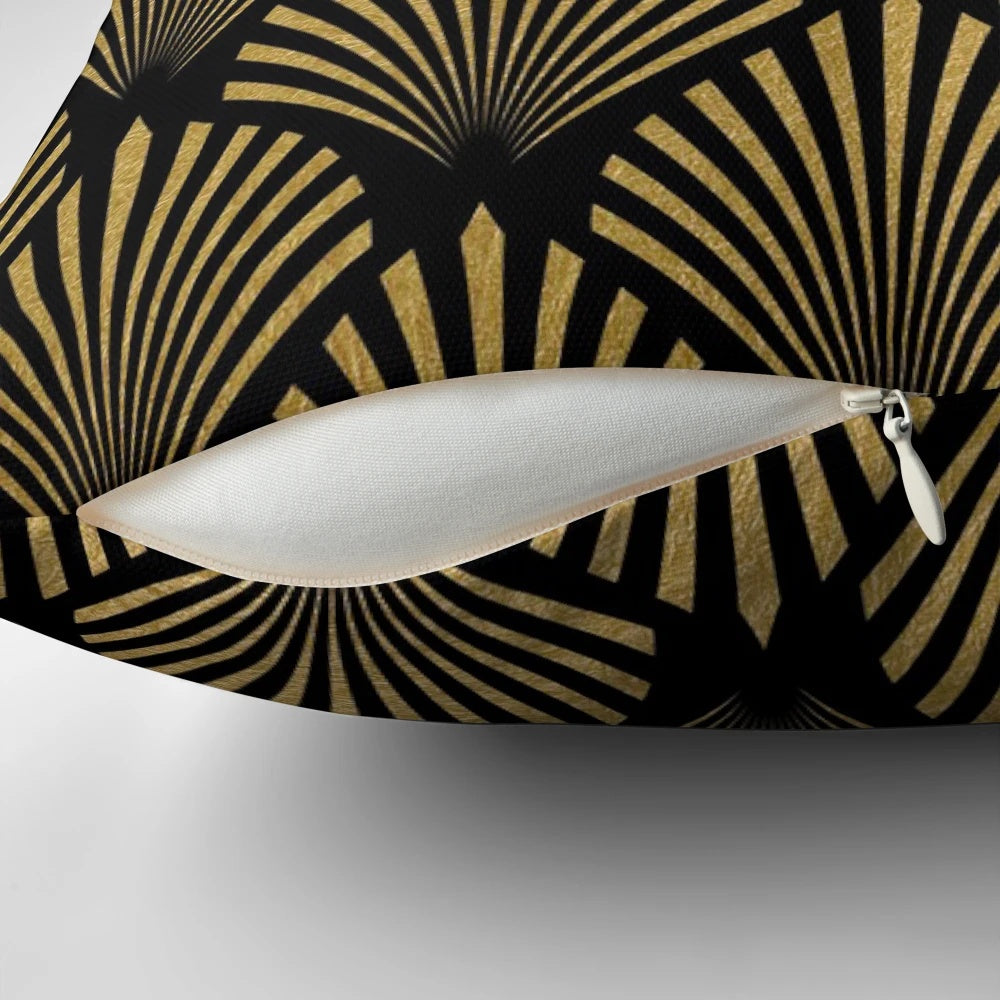 Elegant art deco inspired black and gold pattern pillow