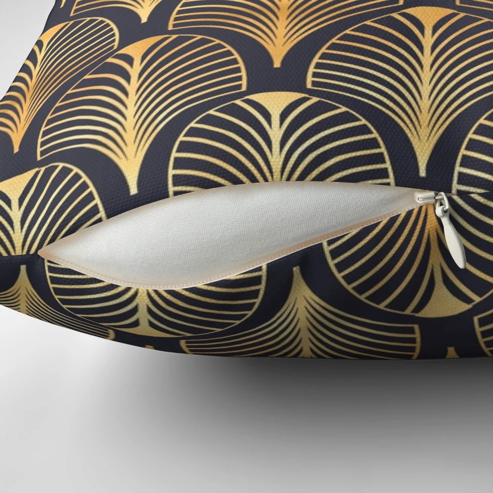 Luxurious gold art deco style decorative pillow for modern interior design