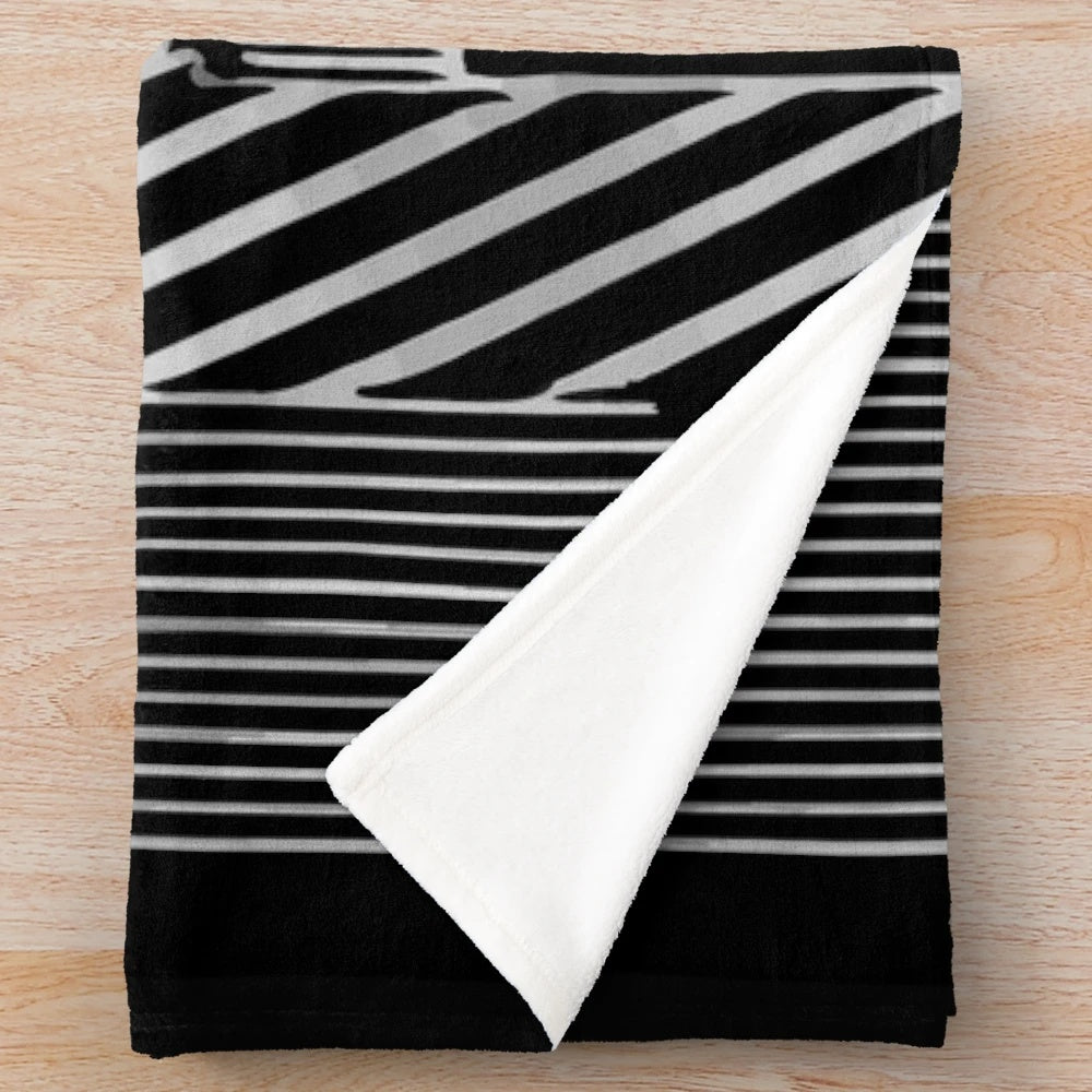 Art Deco Plush Blanket with Abstract Black and White Pattern