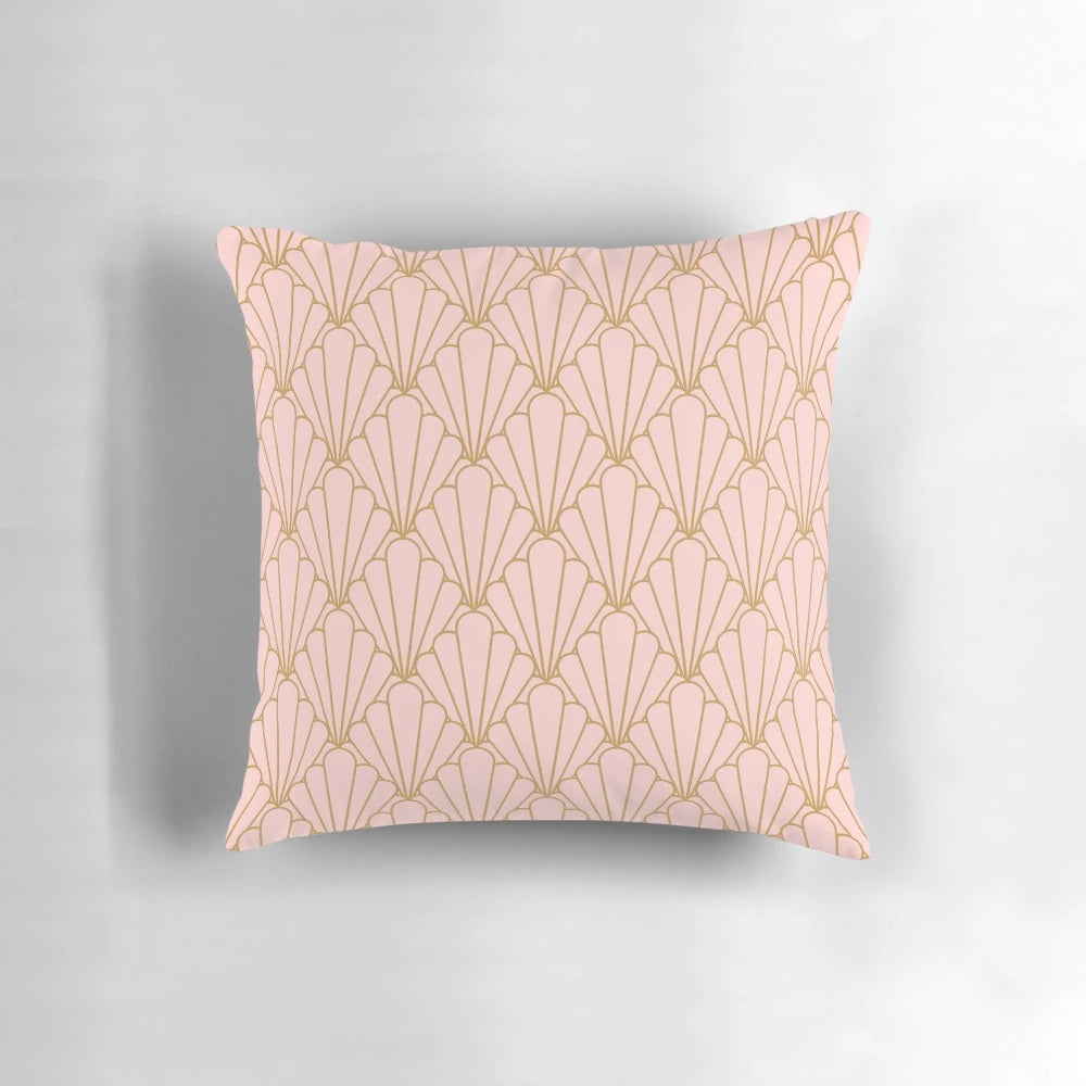 Stylish art deco rose gold pillow with a geometric pattern, inspired by the 1920s and 1930s movie The Great Gatsby.