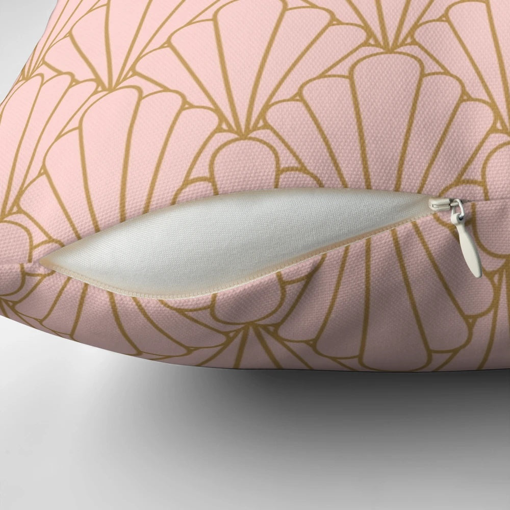Stylish art deco rose gold pillow with a geometric pattern, inspired by the 1920s and 1930s movie The Great Gatsby.