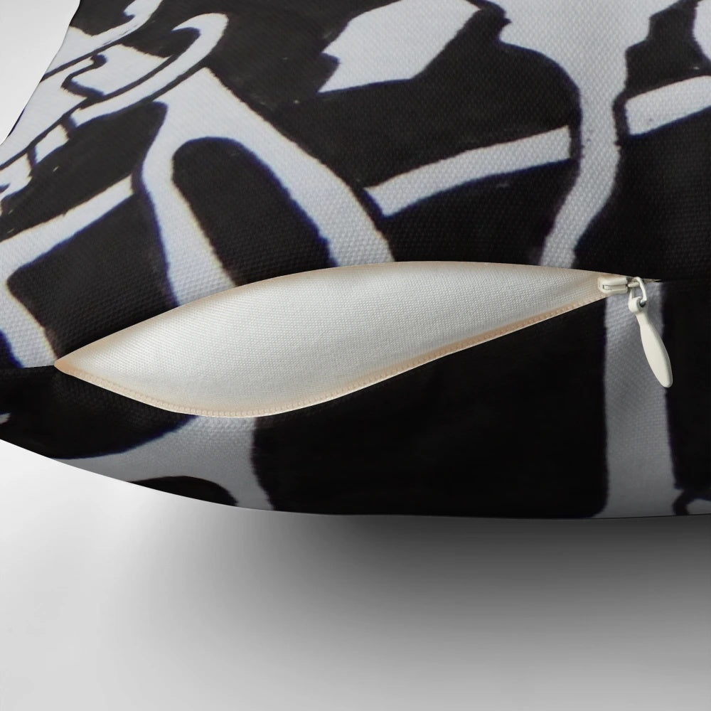 Art Nouveau decorative pillow with black and white Alphonse Mucha-inspired design