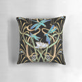 A decorative throw pillow featuring an art nouveau-inspired dragonflies pattern in a stylish color palette.
