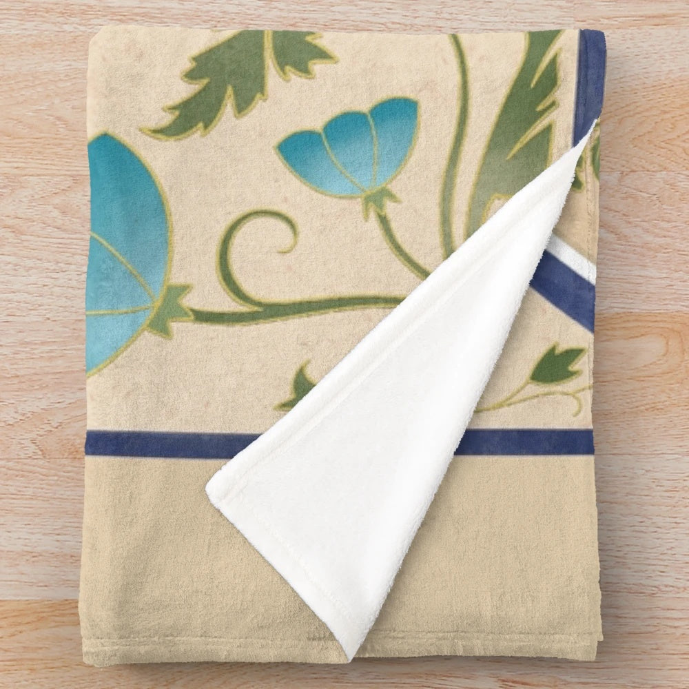 Art nouveau inspired plush blanket with morning glory flower design