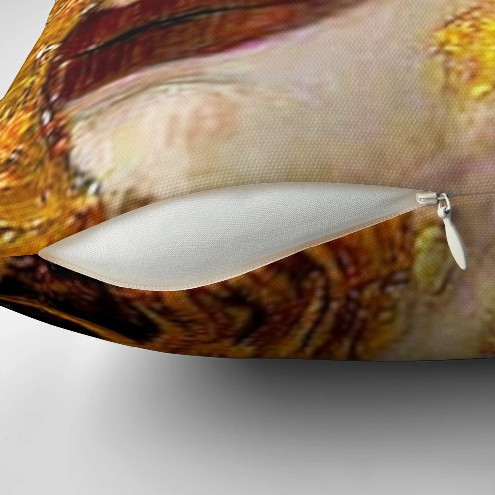 Decorative Art Nouveau-style pillow featuring Gustav Klimt's "Freya's Tears" painting of a woman in grief.