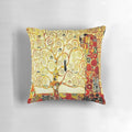 Decorative Art Nouveau-style pillow featuring Gustav Klimt's iconic "The Tree of Life" painting