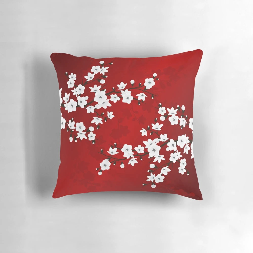 Exquisite cherry blossom floral design on a decorative pillow