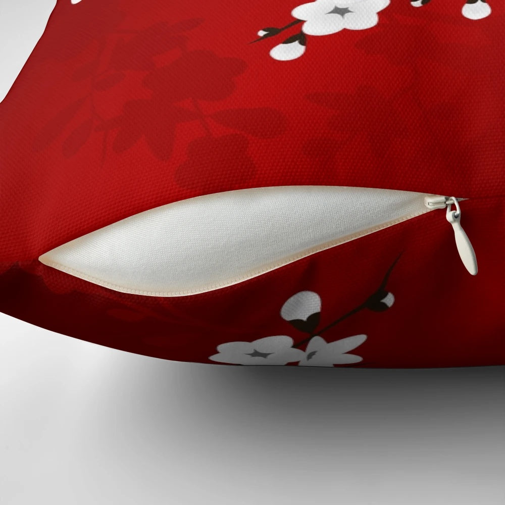 Exquisite cherry blossom floral design on a decorative pillow