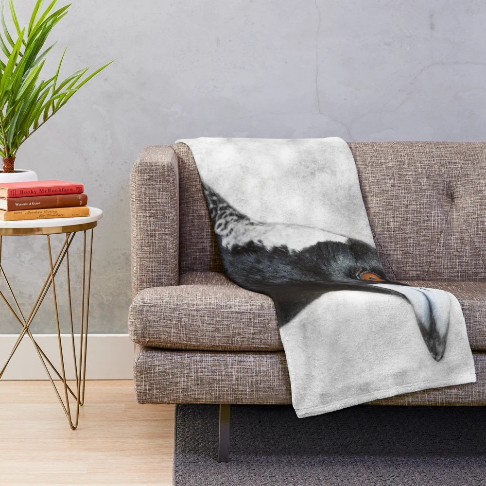 Soft and cozy plush blanket featuring a charming Australian magpie design by artist Christine Chester
