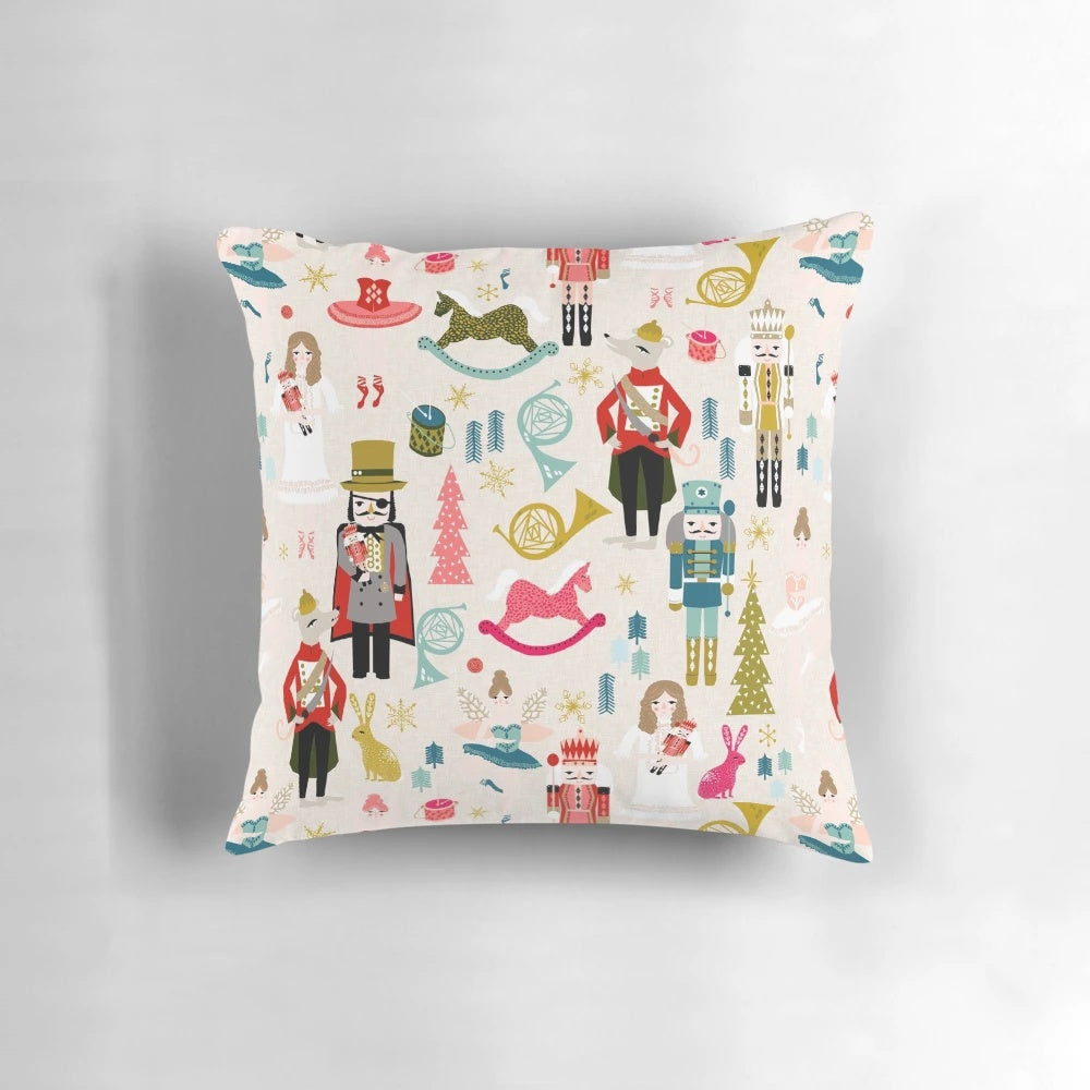 Beige The Nutcracker pillow featuring Andrea Lauren's ballet-inspired design
