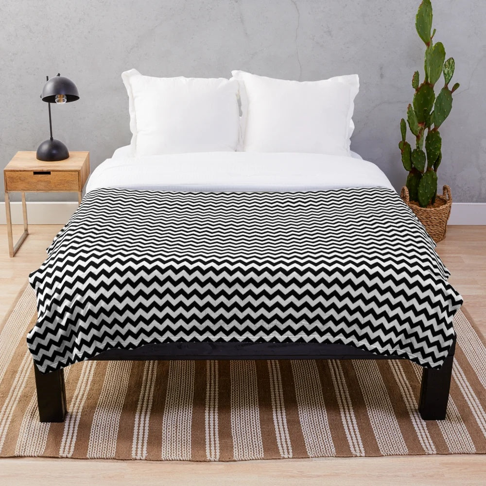 Black and white chevron pattern plush blanket