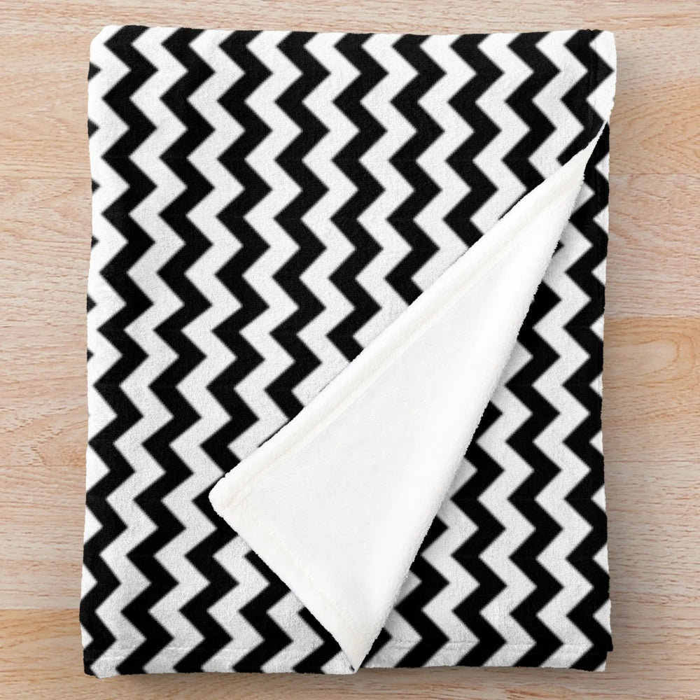 Black and white chevron pattern plush blanket