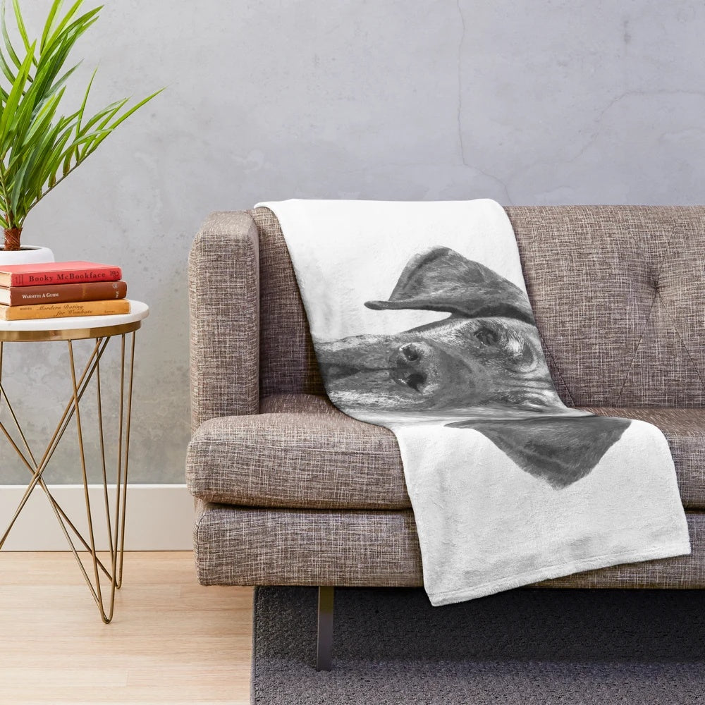 Soft, plush black and white great dane dog blanket with a watercolor-style portrait design