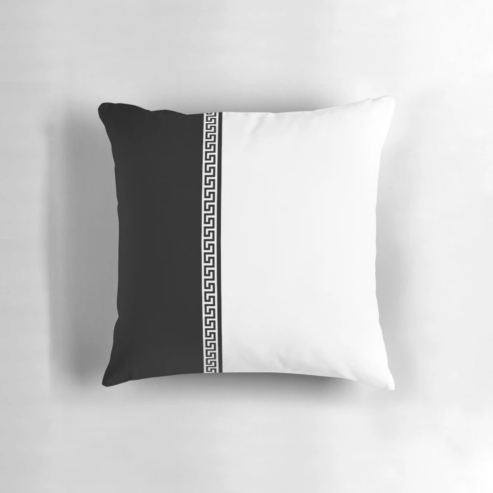 Black and white Greek key pattern decorative pillow