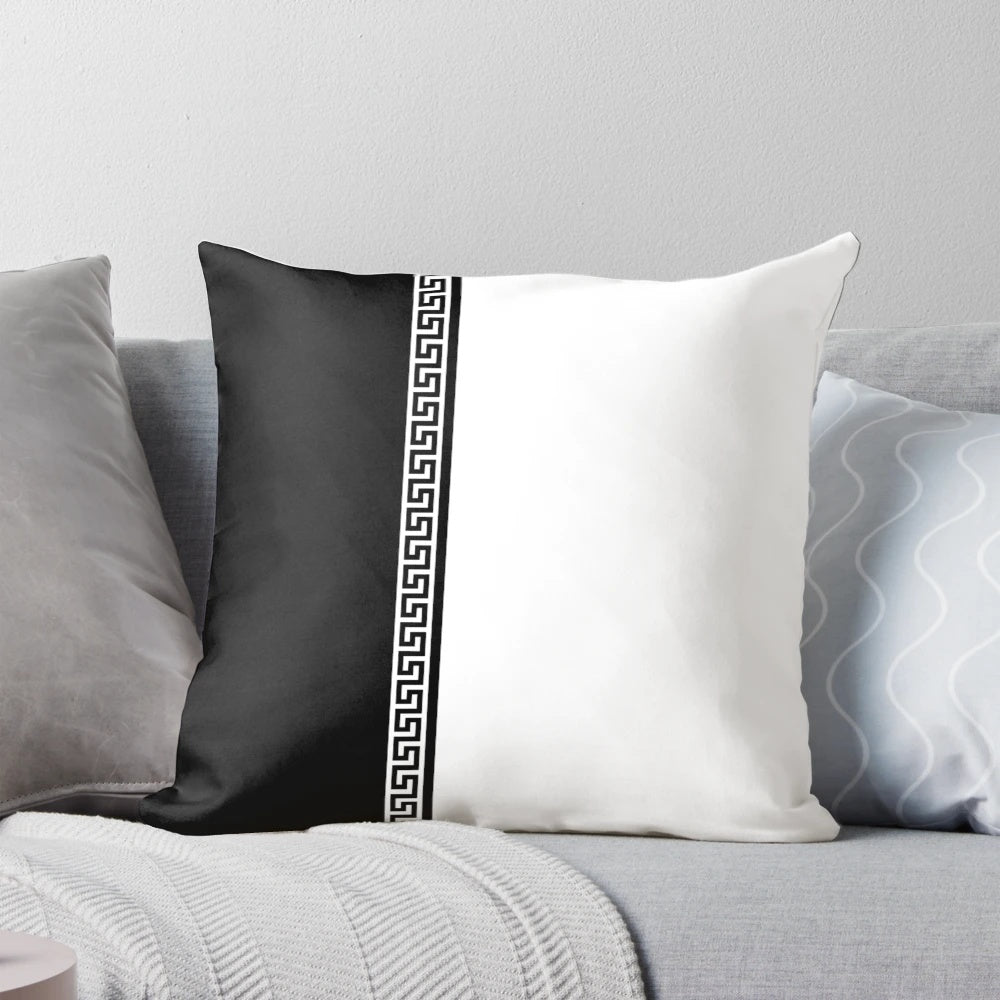 Black and white Greek key pattern decorative pillow