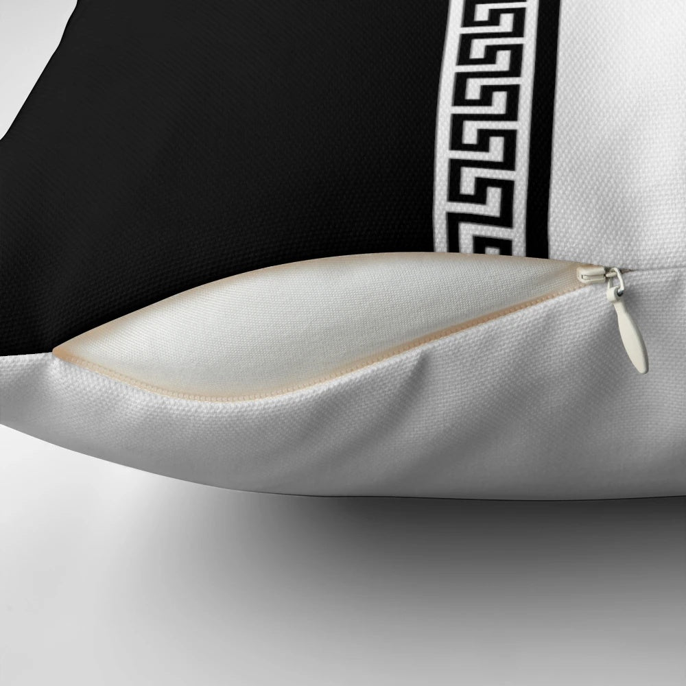 Black and white Greek key pattern decorative pillow