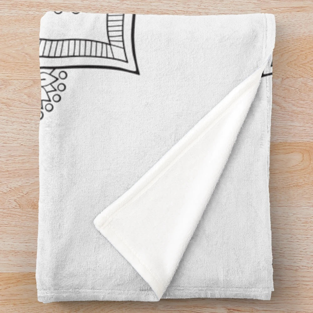 Black and white mandala flower plush blanket
