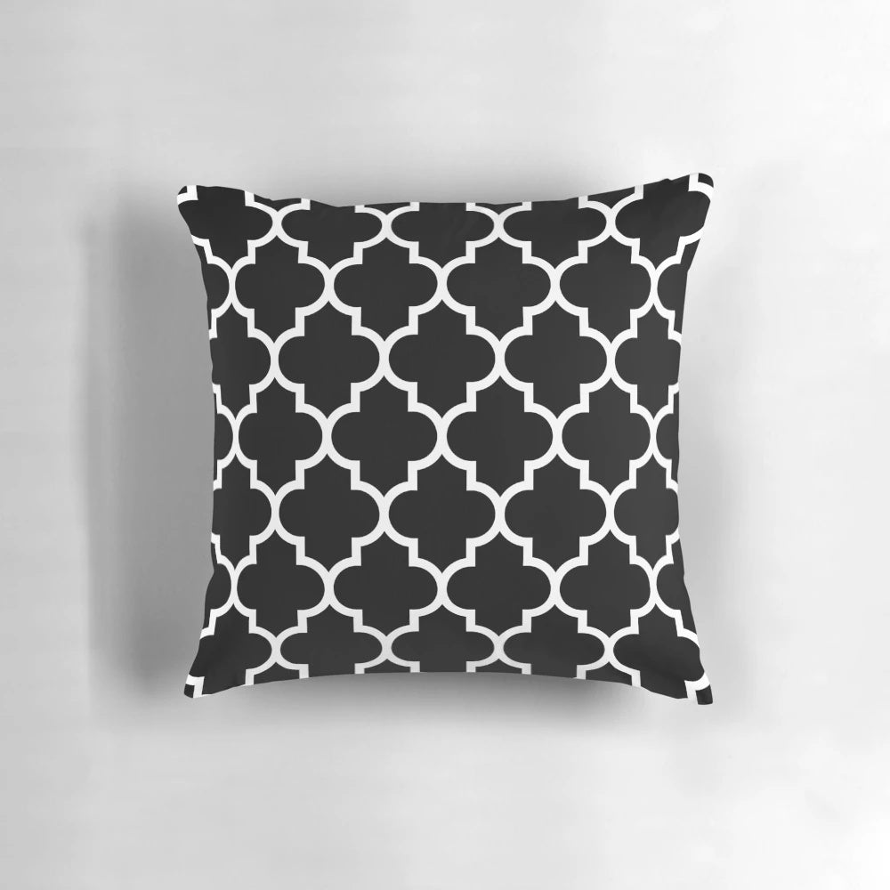 Black and white quatrefoil pattern decorative throw pillow for neutral home decor