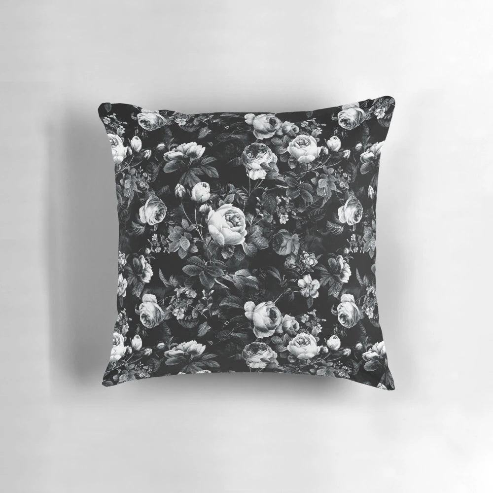 Monochrome rose pillow with a modern, minimalist design for designer home decor