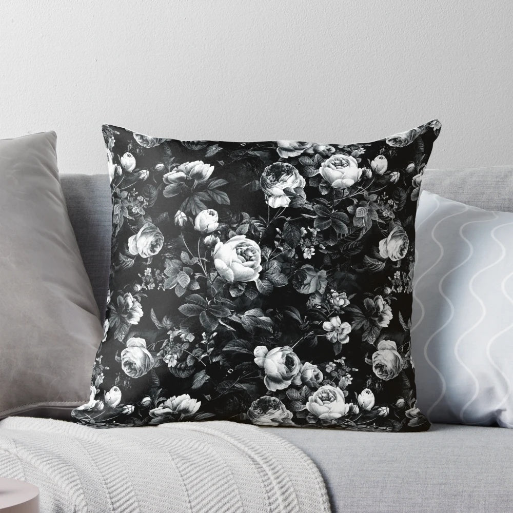 Monochrome rose pillow with a modern, minimalist design for designer home decor