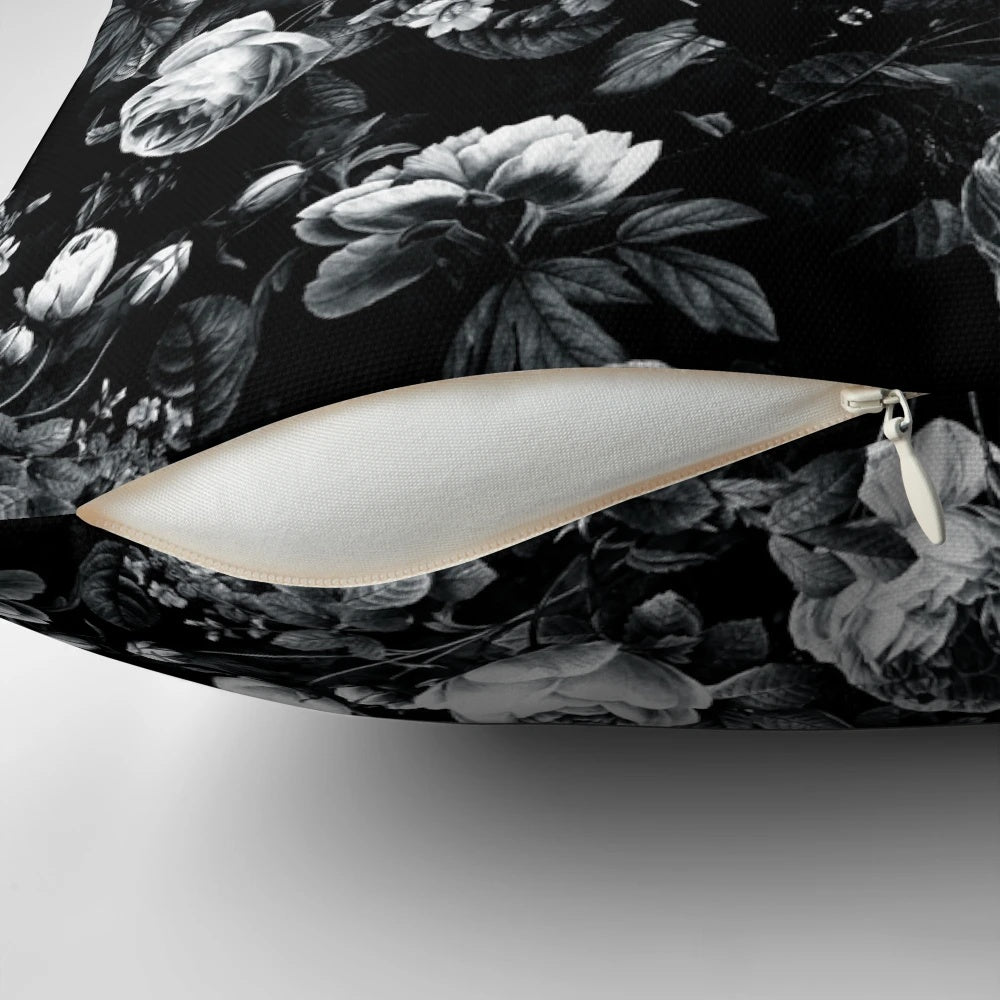 Monochrome rose pillow with a modern, minimalist design for designer home decor