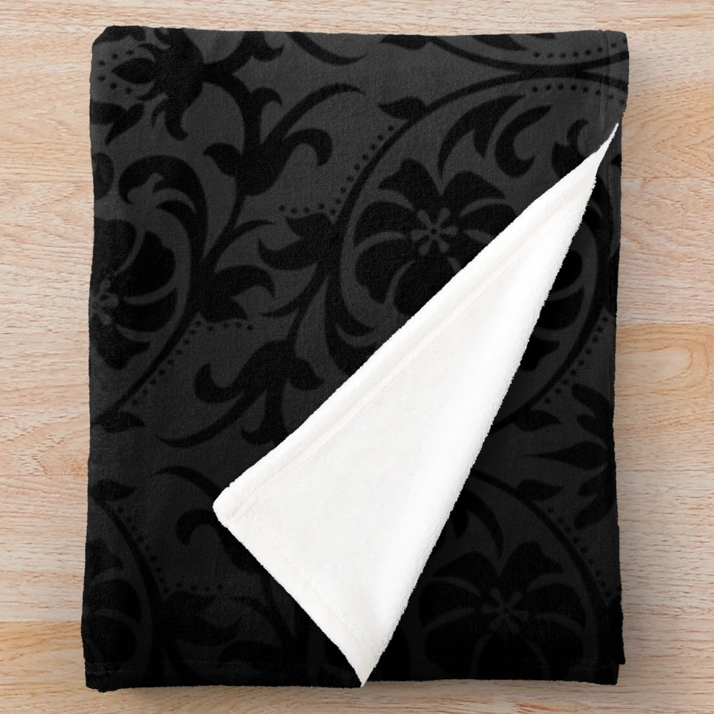 Cozy black floral damask plush blanket