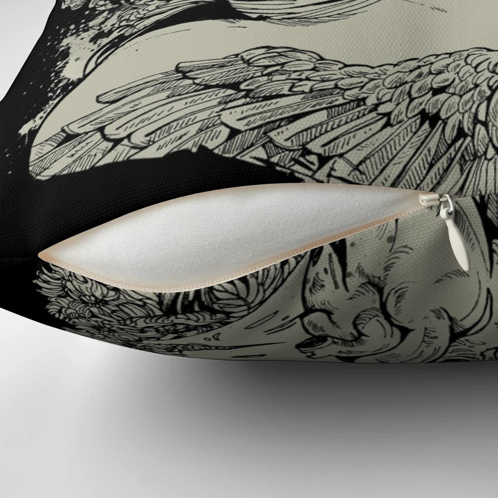 Black decorative Gia Girl pillow with a striking skull design, perfect for adding a touch of gothic style to your bedroom or living room.