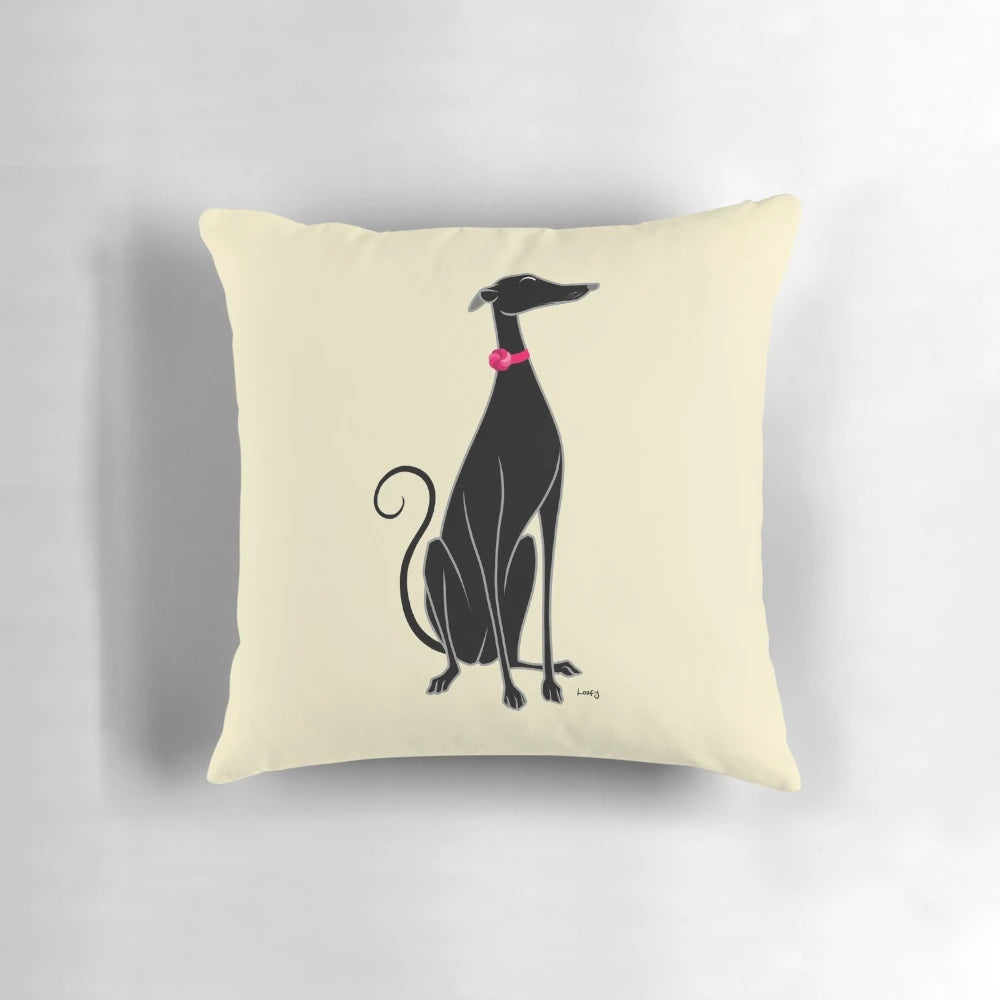 Soft, plush pillow featuring a beautiful black greyhound design