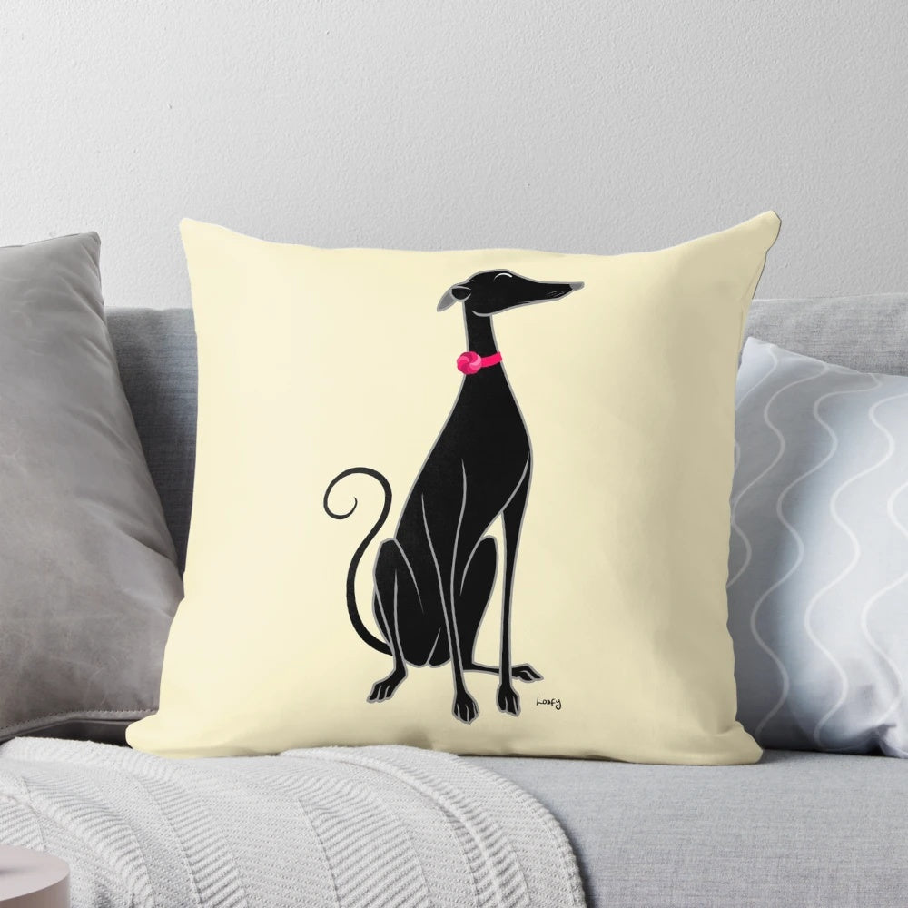 Soft, plush pillow featuring a beautiful black greyhound design