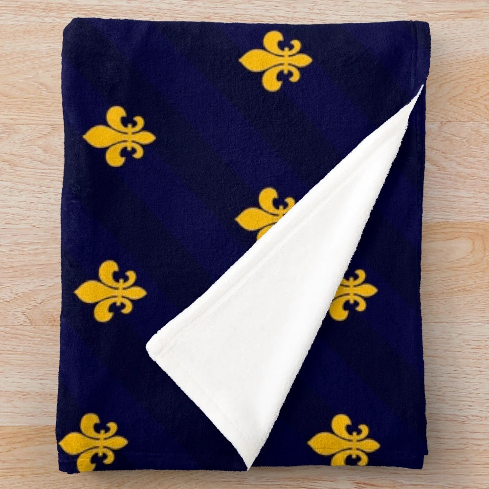 Fleur de Lys blue and gold plush blanket