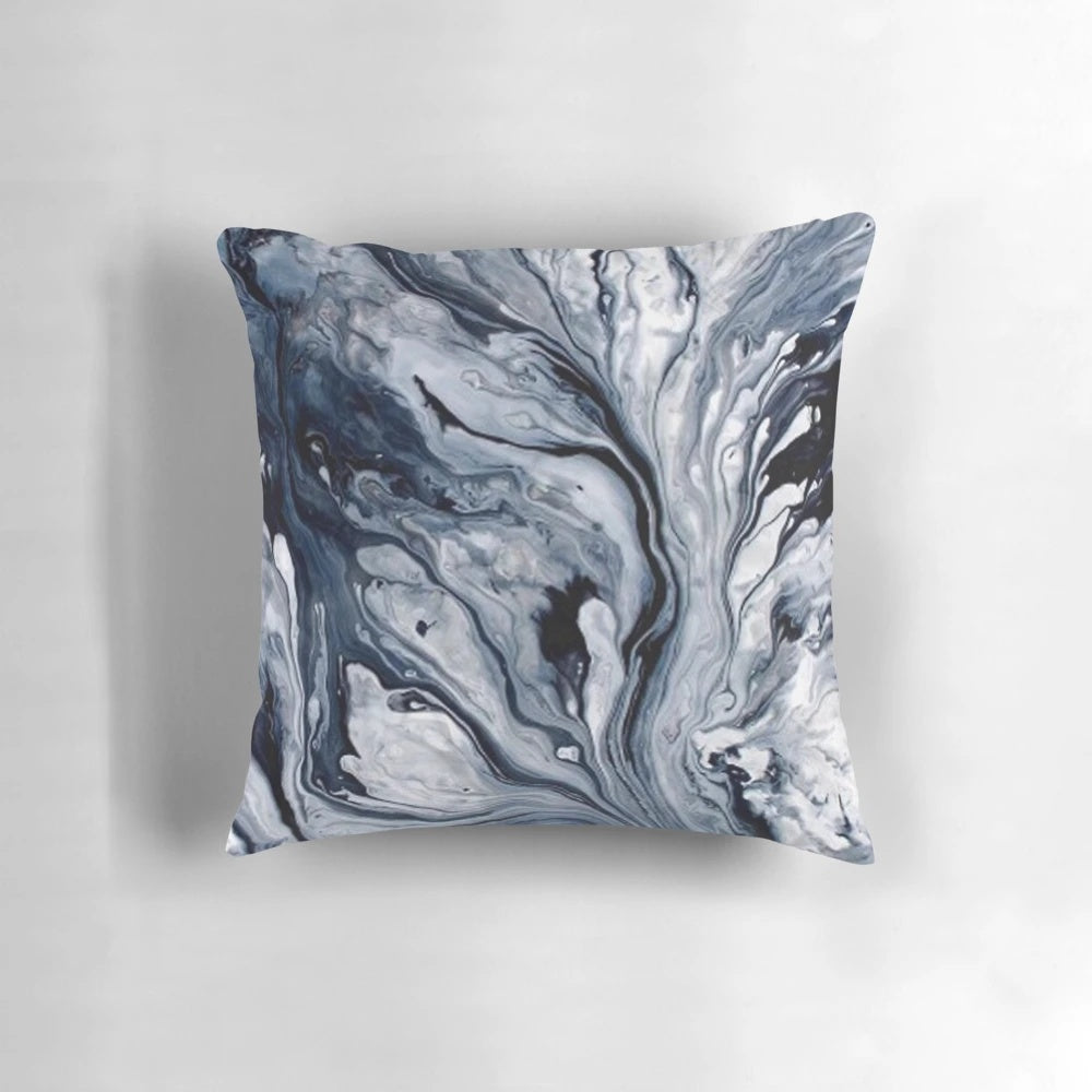 Blue and white marble decorative throw pillow