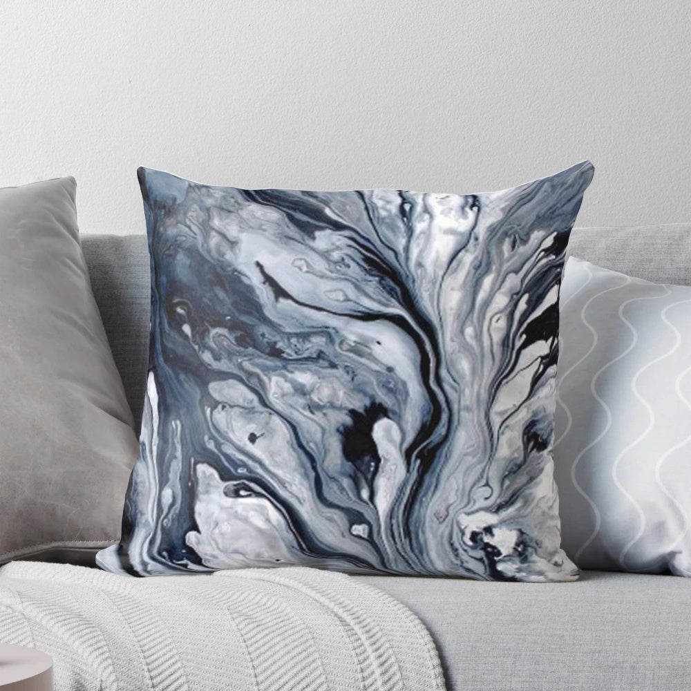 Blue and white marble decorative throw pillow