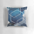 Blue and silver geometric hexagon throw pillow with modern, high-tech design