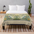 Bluebird and spring blossom inspired art nouveau plush blanket